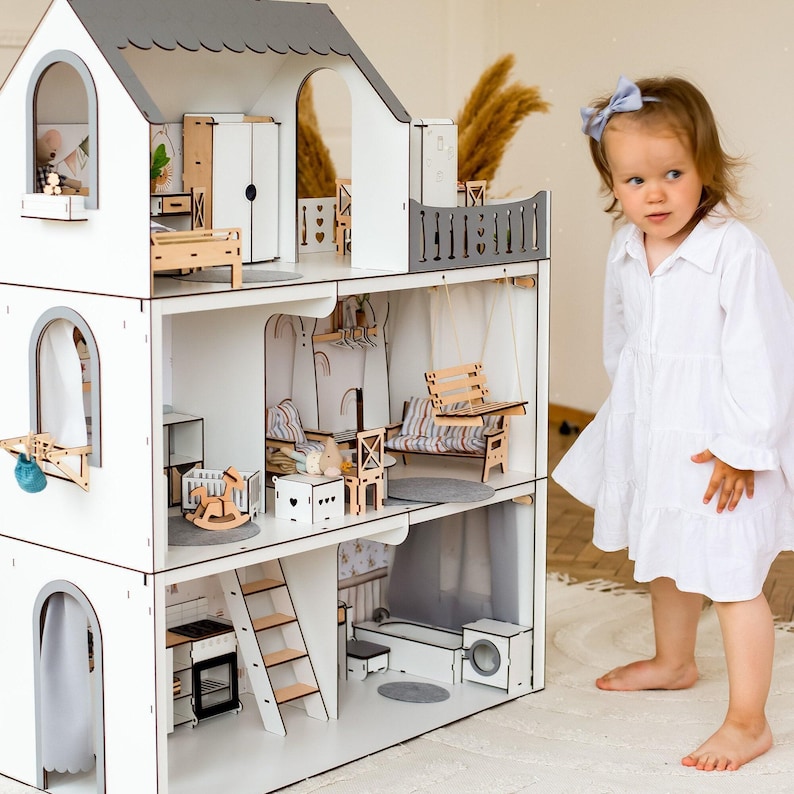 Handmade Wooden Dollhouse With LED Lights – Montessori Playset & Easter ...