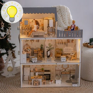 Customizable Wooden Dolls House for Kids With Furnitures, Tiny Wood ...