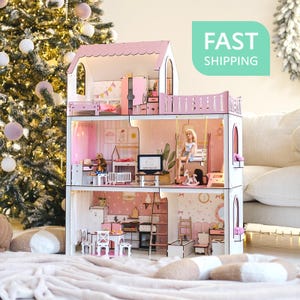 Handmade Wooden Dollhouse with Terrace – Pretend Play for Kids