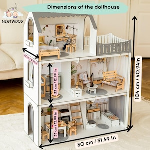 Personalized Montessori Dollhouse with Furniture - Custom Wooden House for Kids - Modern Toy House for Girls