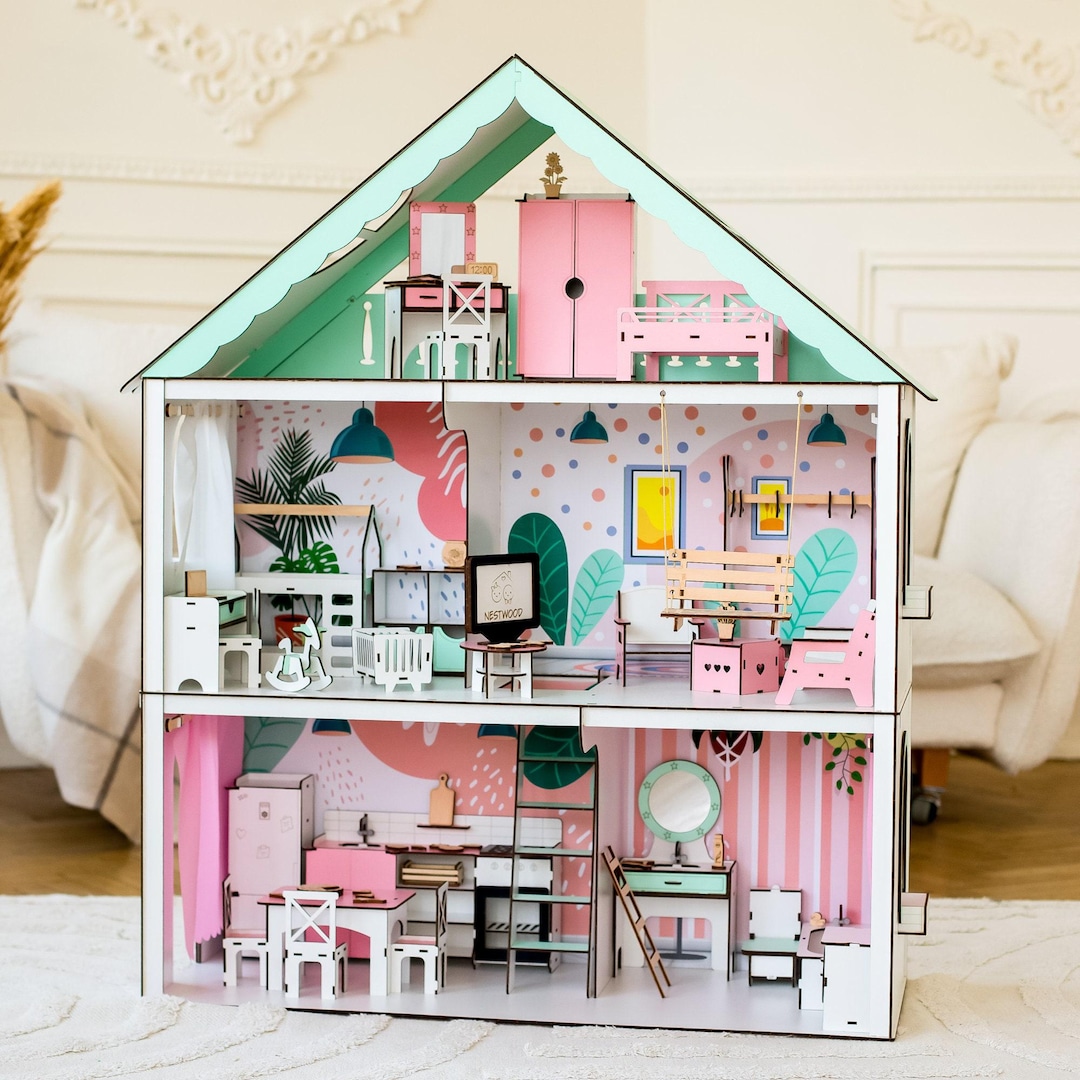 Charming Mint Color Dolls House for Kids Complete With
