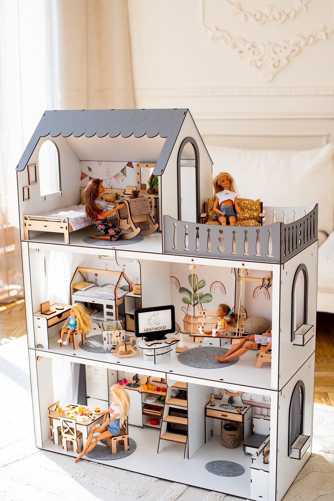 Customizable Dolls House for Kids With Furnitures Made From Natural ...