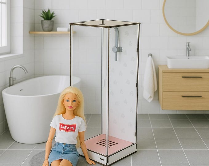 Featured listing image: Miniature Shower – Dollhouse Bathroom Furniture – 1:6 Scale Accessory for Doll Play