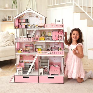 NestWood Grand Dollhouse Mansion Large 4-Floor Accessories 112 Scale Puppenmöbel Kids Playhouse DIY Assembly Creative Play Experience