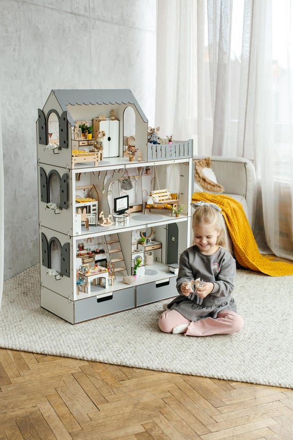 Eco Wooden Dollhouse, Multi-Room with Porch (Non-Toxic Paint)