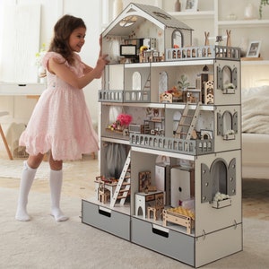 Luxury Wooden Dollhouse for Small Dolls Nestwood Mansion With 5 Rooms ...
