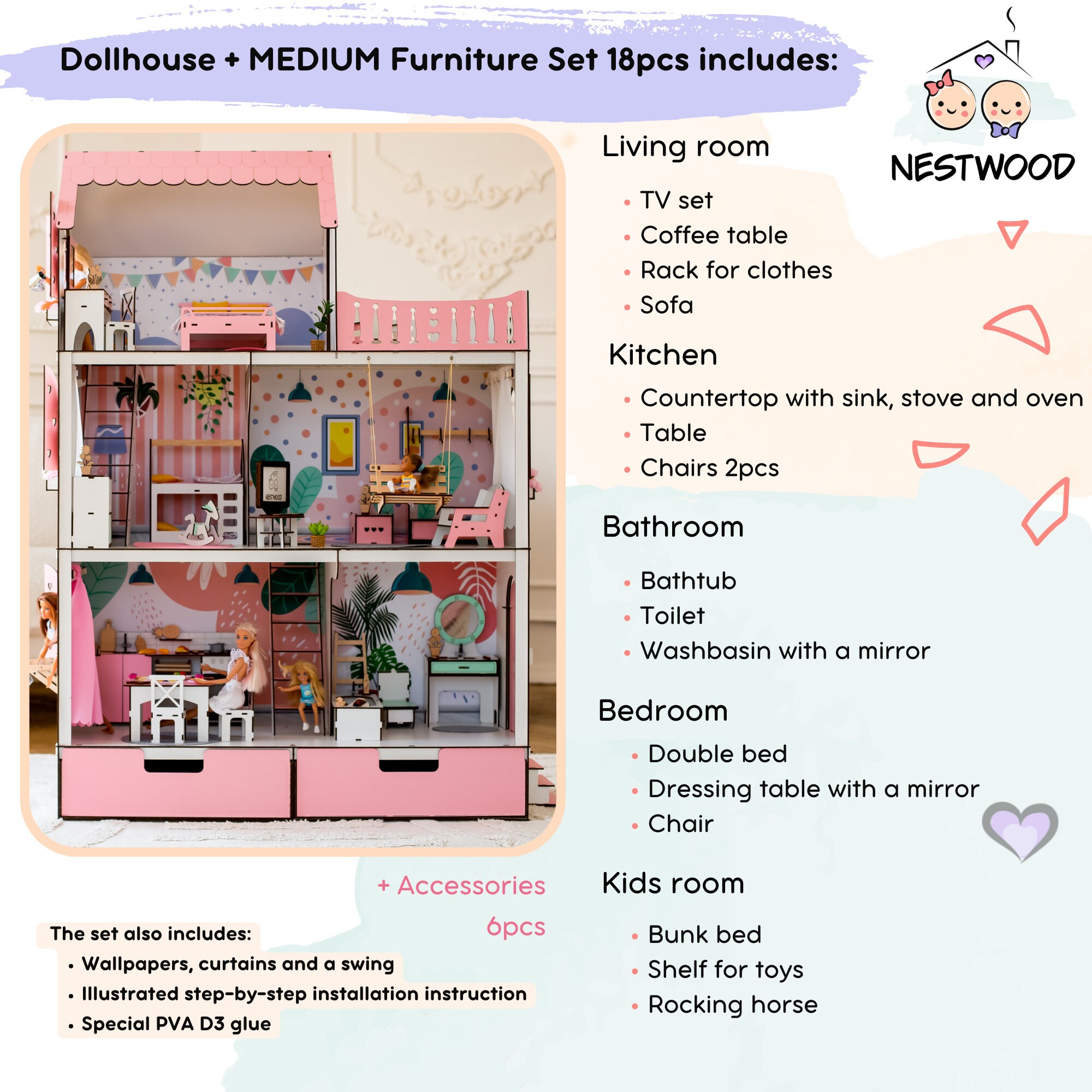 Custolmize Pink Girls Wooden Georgian Dolls House for Sale W06A420 - China Doll  Houses and LED Doll Houses price