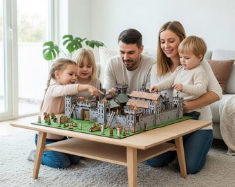Zestaw do zabawy Zamek Średniowieczny, Drewniana Układanka 3D z Żołnierzami i Katapultami (Ekologiczny)