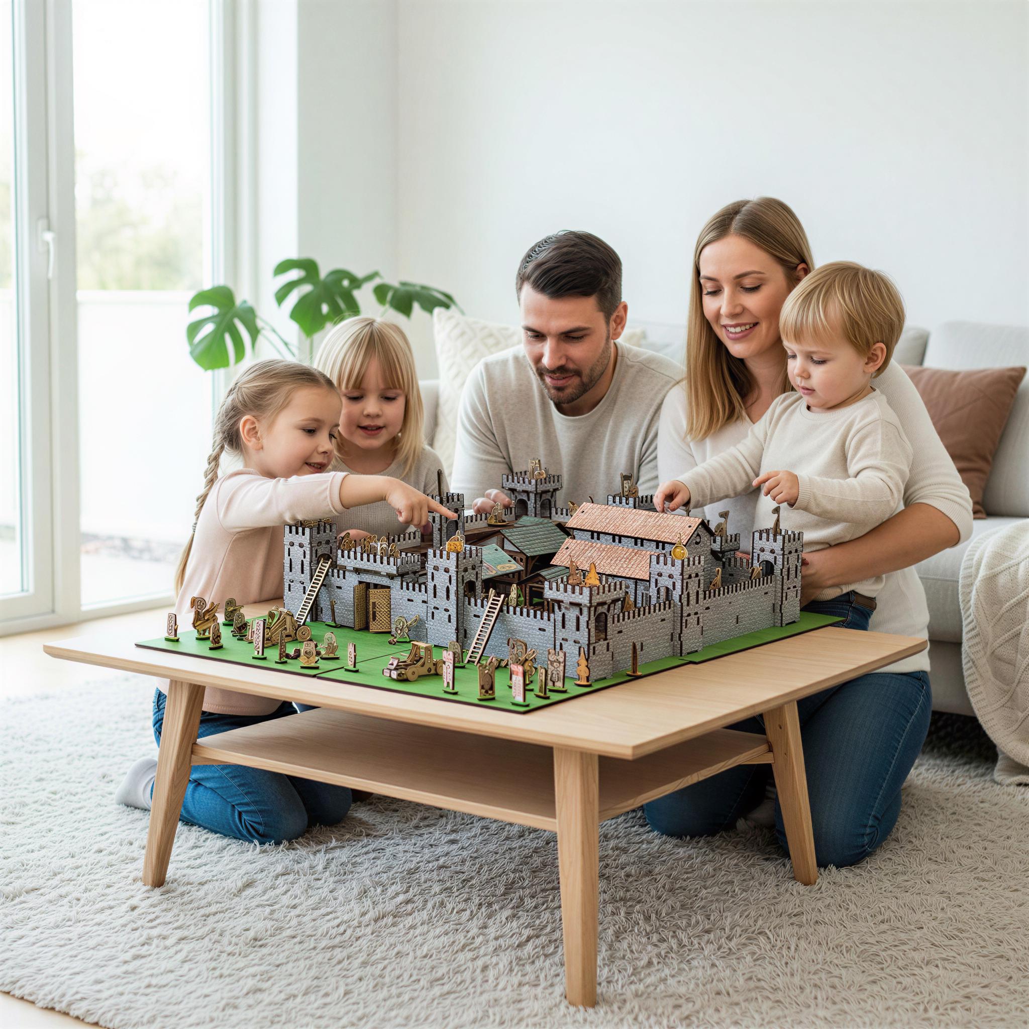 Medieval Castle Playset, Wooden 3D Puzzle With Soldiers and