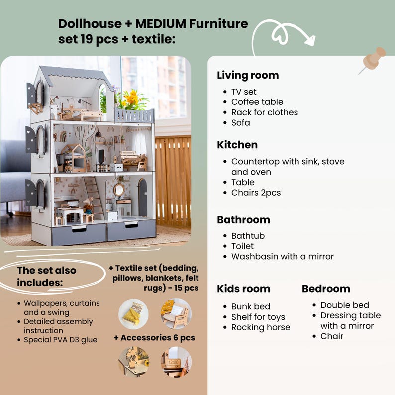 a doll house with furniture and accessories in it