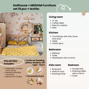 The image is a collage of various furniture items and accessories, including a living room set, a kitchen set, a bathroom set, a kids' room set, and a bedroom set, all with a focus on textiles and furniture.