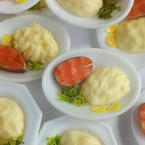 Mini salmon steak set 3, 5, 10, mini mashed potatoes, dollhouse miniatures, doll food salmon steak potatoes, realistic fake food