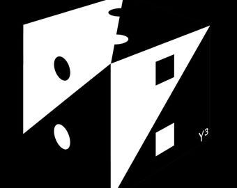3MY2 Yin Yang T-Shirt: B&W Cube Design, Short Sleeve Tee, 3rd Millennium Symbol