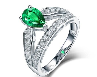 Pretty Design 14K White Gold Natural Colombia Emerald Ring Charming Diamond for Women Wedding Fine Jewelry