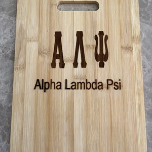 Alpha Lambda Psi bamboo engraved cutting board