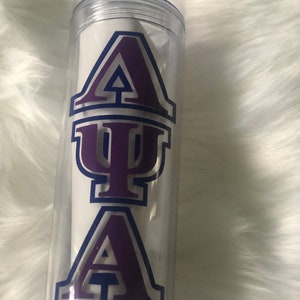 Lambda Psi Alpha 12oz double insulated clear tumbler with straw