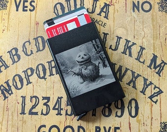 Engraved Aluminum Card Holder Wallet - Pumpkin Snowman