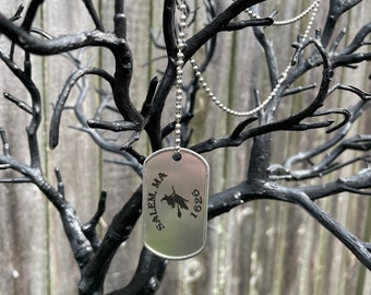 Stainless Steel Salem Witch Engraved Dog Tag Necklace