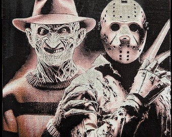 Freddy and Jason Laser Engraved Canvas 8 x 6