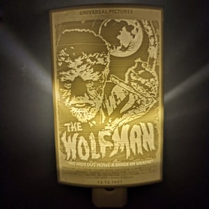 Universal Monsters Collection: 1941 The Wolfman Movie Poster Nightlight 3d Printed Lithophane