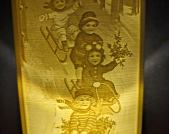 Children Sledding on a Winter Day Nightlight 3d Printed Lithophane