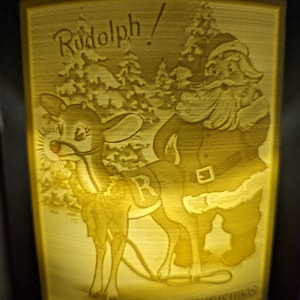 Weihnachtsmann und Rudolph sagen frohe Weihnachten, Nachtlicht 3d Gedruckt Lithophan