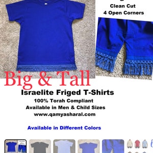 Men&#39;s Israelite T-Shirts- Big & Tall, Shirts with MATCHING fringes, Hebrew Israelite clothes, fringes, shirts with fringes, fringed garments