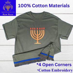 Israelite Embroidered T-shirt, embroidered T-shirt with fringes, fringes, Hebrew garments, fringed garments, Hebrew Israelite garments