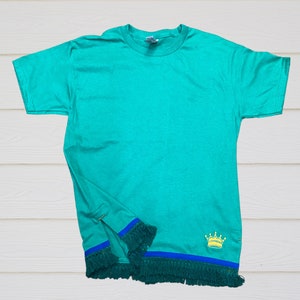 Men&#39;s Israelite T-Shirts with MATCHING Fringes Embroidered Gold Crown, T-shirt with fringes ,fringes, Hebrew Israelite garments with fringes