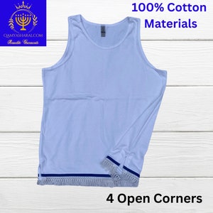 Men&#39;s Israelite SLEEVELESS SHIRT with MATCHING Fringes, shirts with fringes, fringes, fringed garments, fringed clothes, Hebrew Israelite