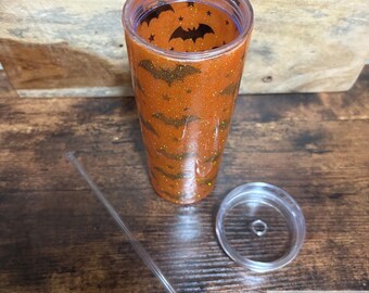 Halloween Glitter Tumbler- Bats snd Stars