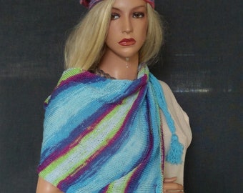 Colorful rainbow bactus, colourful woman shawl, mother day gift, gift for her, knitted fringes scarf,