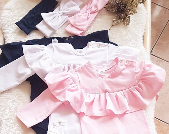coming home baby outfit,newborn leotard ruffled,baby first birthday leotard,white/pink/black leotard,Körper mit Rüschen für ein Neugeborenes
