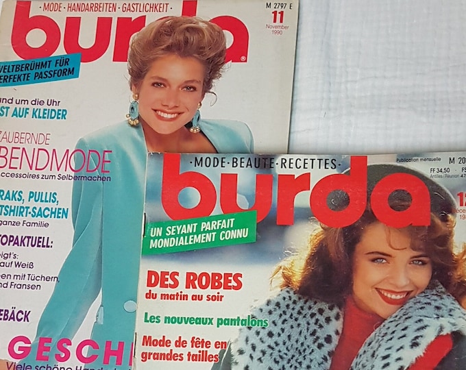 Vintage retro Burda sewing journal,Deutschland sewing journal Burda, 1989 vintage December Burda style, Vintage France Burda 1990 November