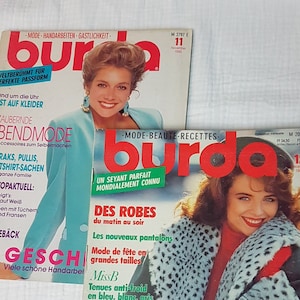Vintage retro Burda Nähjournal, Deutschland Nähjournal Burda, 1989 Vintage Dezember Burda Style, Vintage France Burda 1990 November