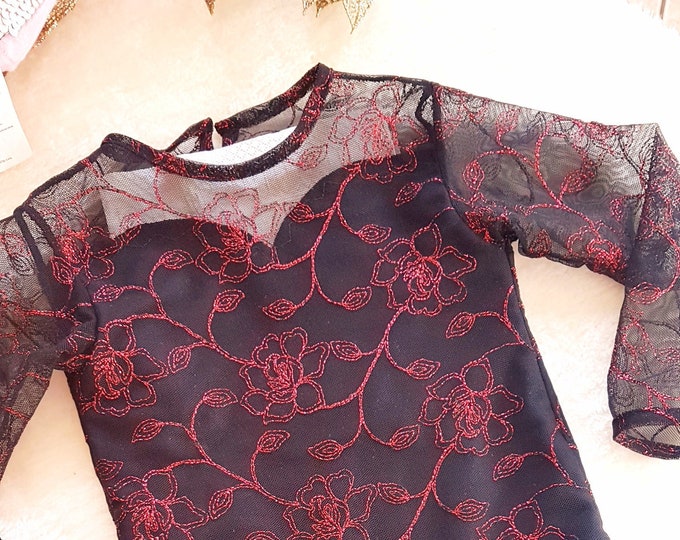 Lace Sweatheart baby leotard,black lace baby leotard,embroidered leotard,newborn lace leotard,baby leotard with lining,Birthday baby clothes