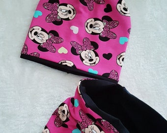 2pcs.Mütze mouse girls hat with the snood,Beanie und Loop Set ,mouse heads Sweat und Jersey kindermütze,mädchen junge mütze,mützen set