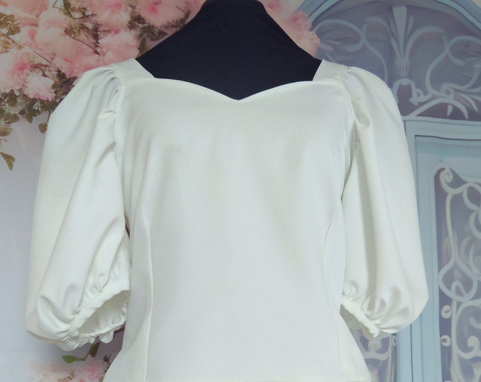 2pcs wedding puffy sleeves set, ivory bishop sleeves wedding blouse and long skirt ecru white wedding, simple elegant woman wedding apparel