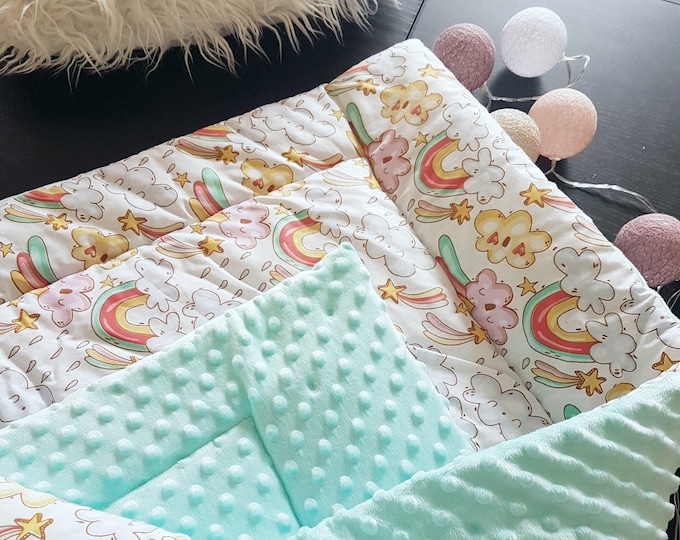 2pcs. Pillow+blanket set, newborn unisex minky fleece/cotton blanket turquoise ,gender neutral coming home envelope,Baby Decke neutral