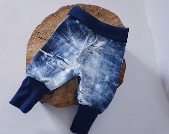 Pumphose Schlauch Baby Kinder Jeansimitat, gestrickte Babyhose aus Baumwoll-Sweatstoff, mitwachsende neutrale Unisex-Neugeborenen-Babyhose