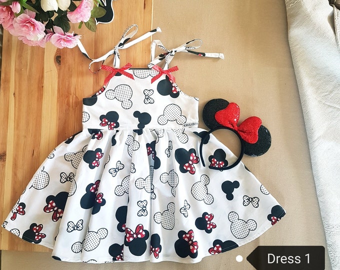 Baby girl & mom sundress, mouse Red pink pinafore baby /girl/woman dress, Cotton mouse ears girls summer dress, girls sundress