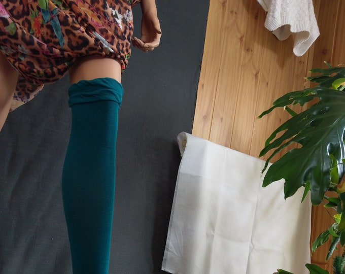 Hot price!  Overknee women cotton socks, petrol green overknee socks, overknee mustard socks, elegant woman overknee green mustard socks