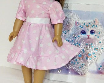 Peter Pan collar vintage pink polka dot doll dress 18 inches, pols dot dress doll