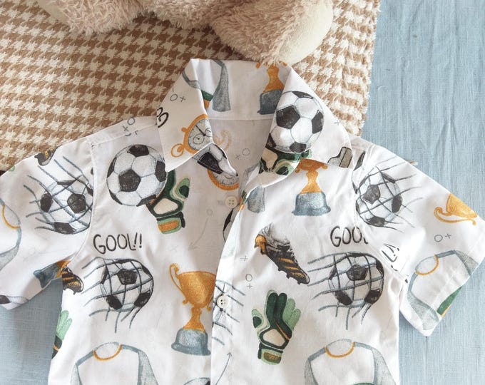 Men's /boy soccer lover shirt, buttons panel football match shirt, organic cotton soccer buttons up shirt