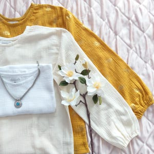 New!Colors#Long sleeve#Big sizes#Muslin double gauze women top,elegant gauze woman loose-fitting blouse,Damen aus Musselin damen top