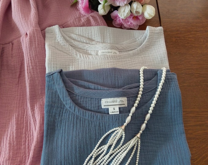 Extra price! Bundle 3 pcs. set,Colors/Big sizes/Muslin midi skirt muslin loose woman top, lilac Musselin damen midi rock blouse