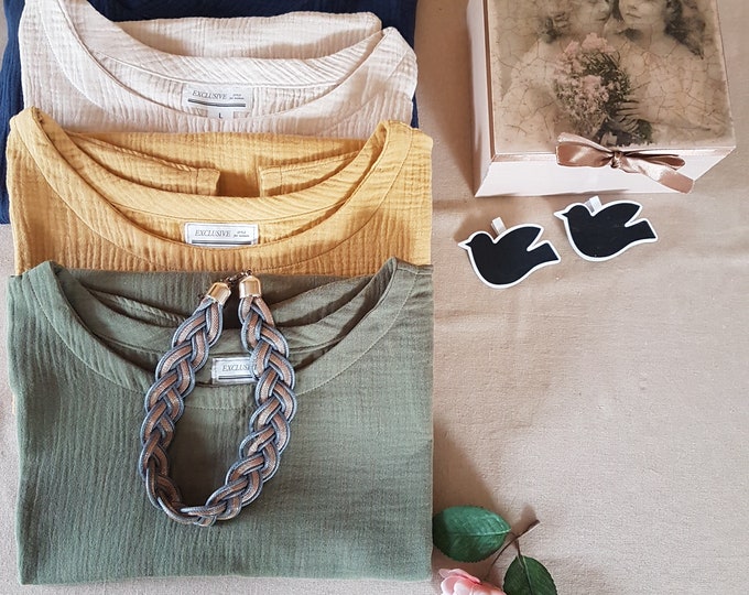 Muslin double gauze woman top,woman Muslin tank top,oversize woman muslin blouse ecru/white/mustard/grey/blue shirt,Damen aus Musselin