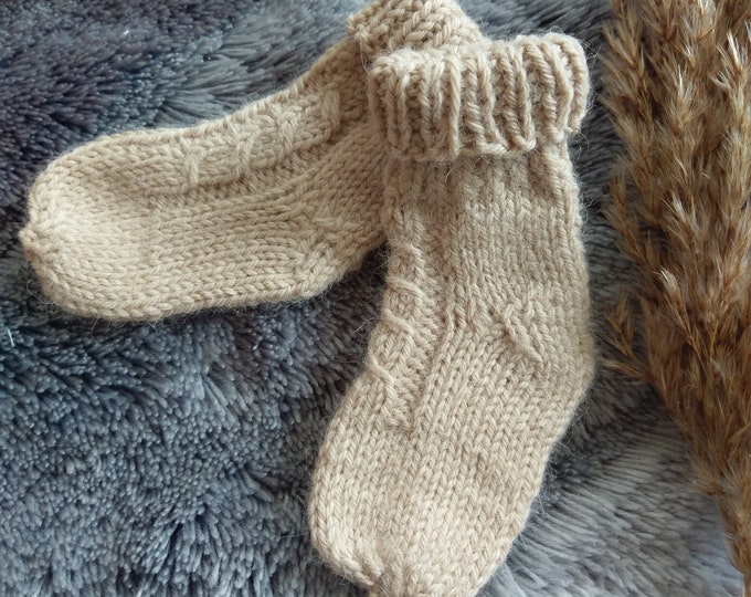 Alpaca Woollen newborn baby.slippers socks, hand knitted warm thick unisex woollen alpaca cable knit socks, Christmas gift sand alpaca socks
