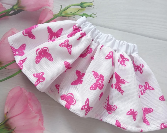 White puffy pink butterfly girl skirt, puffy tulle butterfly skirt, tulle rock