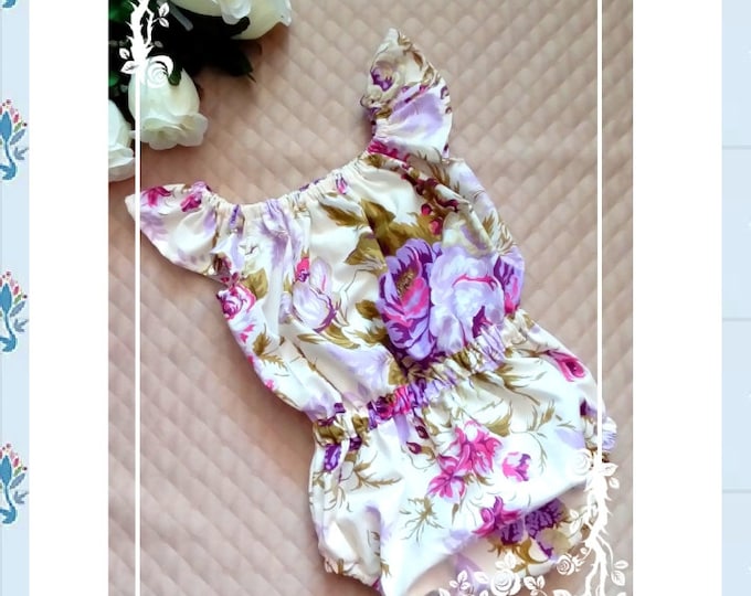 Off shoulder Baby girl summer romper floral jumpsuit,girls playsuit,Baby bodysuit Vintage BOHO romper,floral girls off shoulder romper